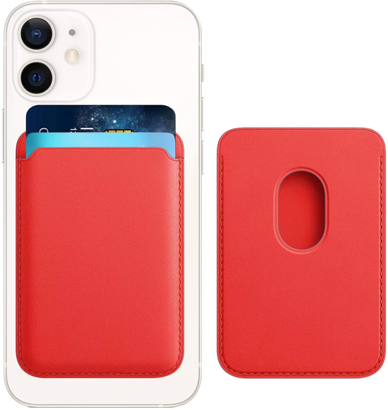 PU LEATHER Magnetic Card WALLET Pouch Holder for iPhone 12 / 12 Pro / 12 Mini /12 Pro Max (Red)